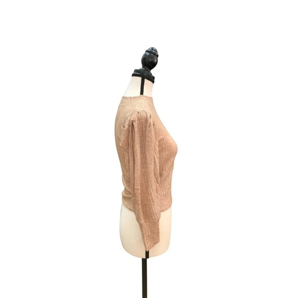 Band of Gypsies Ribbed Knit Puff Sleeve Cropped Sweater Beige XS - Picture 3 of 9